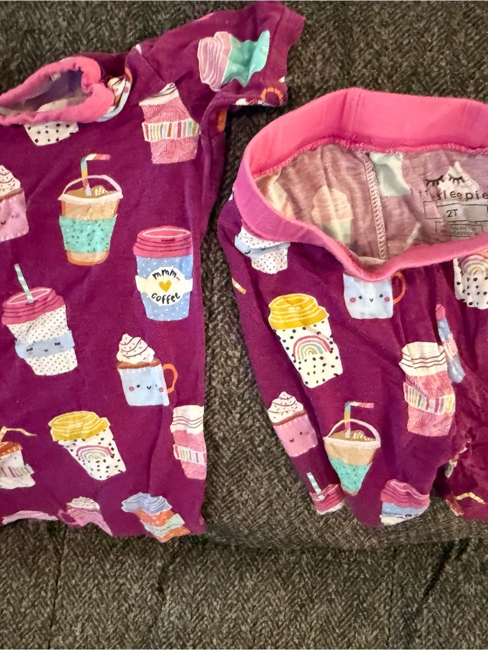 Little Sleepies Purple Cup & Coffee Print Pajama Set with Pink Trim
